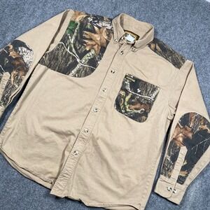 Remington Men's Beige And Camo Button Down Hunting Shirt Size L Outdoor Shoot‎